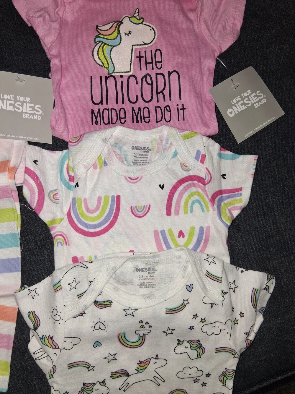 Onesies Pink Unicorn Baby Bodysuit & Rainbow Set